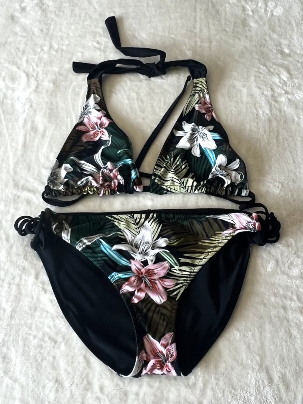 Hurley reversible women's 2 piece bikini set floral & black UPF 50 size M